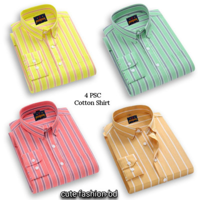 প্রিমিয়াম কোয়ালিটি ফর্মাল শার্ট 100% কটন স্টেপ শার্ট 4 পিস কম্বো প্যাক