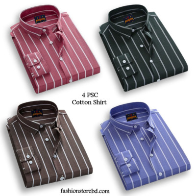 প্রিমিয়াম কোয়ালিটি ফর্মাল শার্ট 100% কটন স্টেপ শার্ট 4 পিস কম্বো প্যাক