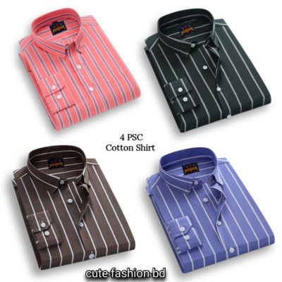 প্রিমিয়াম কোয়ালিটি ফর্মাল শার্ট 100% কটন স্টেপ শার্ট 4 পিস কম্বো প্যাক