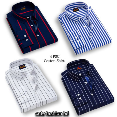 প্রিমিয়াম কোয়ালিটি ফর্মাল শার্ট 100% কটন স্টেপ শার্ট 4 পিস কম্বো প্যাক