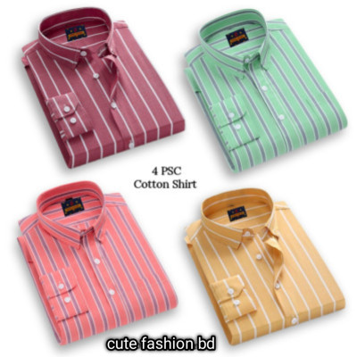 প্রিমিয়াম কোয়ালিটি ফর্মাল শার্ট 100% কটন স্টেপ শার্ট 4 পিস কম্বো প্যাক