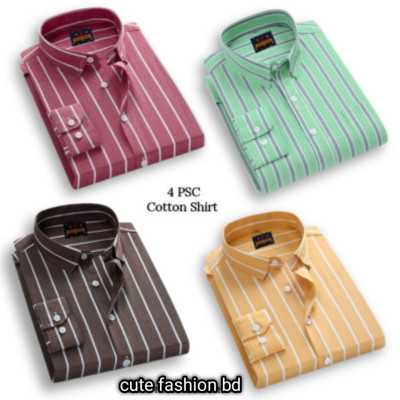 প্রিমিয়াম কোয়ালিটি ফর্মাল শার্ট 100% কটন স্টেপ শার্ট 4 পিস কম্বো প্যাক