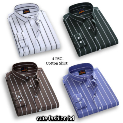 প্রিমিয়াম কোয়ালিটি ফর্মাল শার্ট 100% কটন স্টেপ শার্ট 4 পিস কম্বো প্যাক