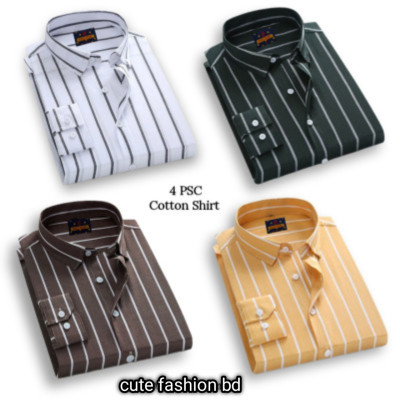 প্রিমিয়াম কোয়ালিটি ফর্মাল শার্ট 100% কটন স্টেপ শার্ট 4 পিস কম্বো প্যাক
