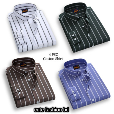প্রিমিয়াম কোয়ালিটি ফর্মাল শার্ট 100% কটন স্টেপ শার্ট 4 পিস কম্বো প্যাক
