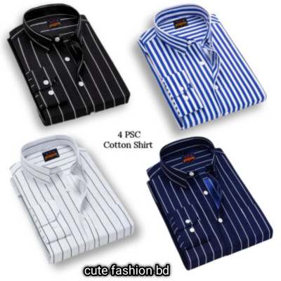 প্রিমিয়াম কোয়ালিটি ফর্মাল শার্ট 100% কটন স্টেপ শার্ট 4 পিস কম্বো প্যাক