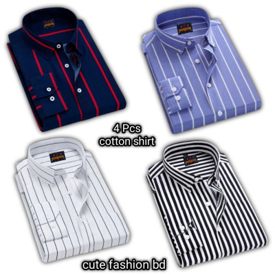 প্রিমিয়াম কোয়ালিটি ফর্মাল শার্ট 100% কটন স্টেপ শার্ট 4 পিস কম্বো প্যাক